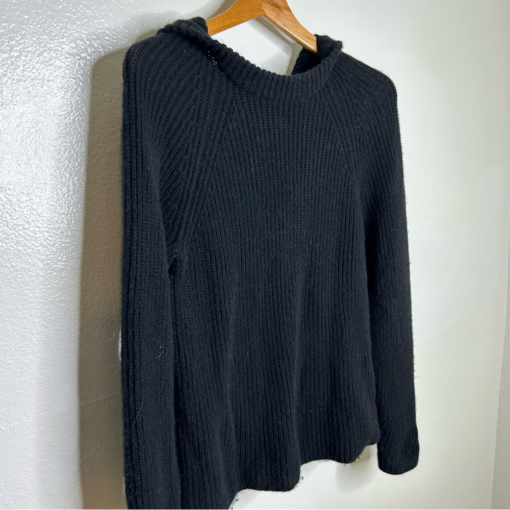 VINCE Cashmere Wool Ribbed Hooded Pullover Sweater Black S - Picture 4 of 12